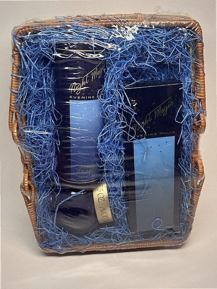 vintage Avon Night Magic Evening Musk Gift Set Cologne Spray Perfumed Talc Creme